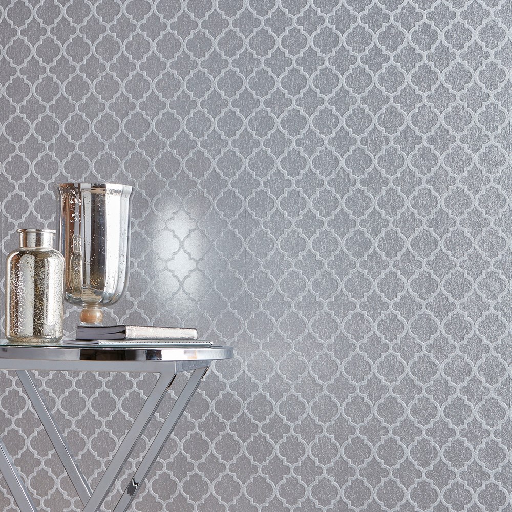 Trelliage Bead Wallpaper 105126 by Graham & Brown in Silver Grey